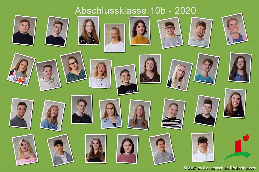 Schülerinnen und Schüler sowie Klassenlehrkräfte der Klasse 10b im Abschlussjahr 2020