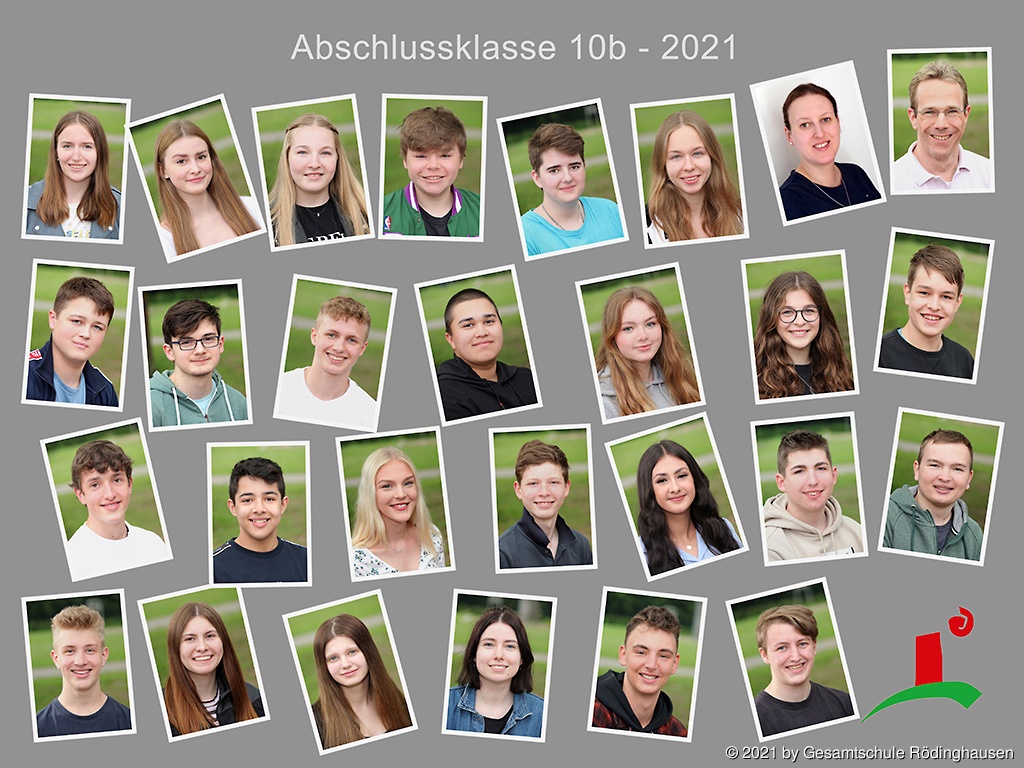 Schülerinnen und Schüler sowie Klassenlehrkräfte der Klasse 10b im Abschlussjahr 2021